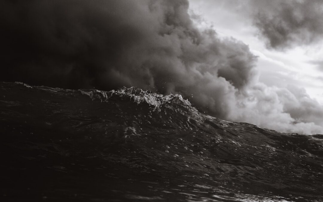 Black and White photo of a storm on the ocean