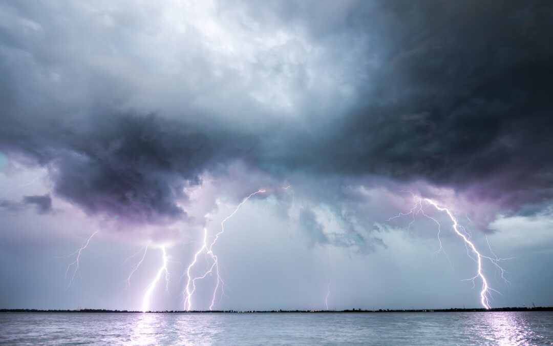 Dark stormy sky with bolts of lightening